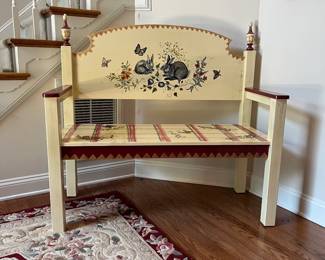 C111 - $225. Painted Bunny Bench. Measures 48.5" x 21" 43.75" tall. Floor to seat 19.5".
