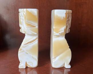 C43 - $30. Marble / Agate Bookends. Measures 2.75" wide x 2" deep x 6" tall.