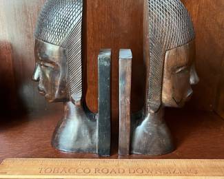 C44 - $20. Hand Carved Bookends. Made in Tanganyika. Measures 3" x 4" x 9" tall.