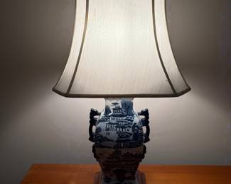 C16 - $50. Crackle Glaze Pagoda Lamp. Measures 28.5" tall.