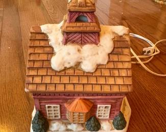 C80 - $40. Lot of 5 Christmas Village: 3 Hallmark, 1 Lord & Taylor, 1 unbranded multi plug. Excellent condition. 8" - 10" tall.