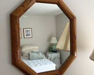 C46 - $40. Vintage Windsor Art Octagonal Wood Framed Mirror. Mounts to hang vertically or horizontally. Measures 14" x 18". Excellent Condition.