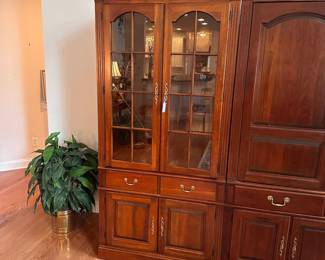 C3 - $150 for the pair. Pennsylvania House TV Cabinet. Moves in 2 pieces. (willing to split if I have interest) Larger part holding the TV is 48" wide x 24" deep x 88" tall. (TV space measures 37.5" x 43" tall and is currently holding a 40" TV.) Smaller cabinet with adjustable glass shelves measures 36" wide x 18" deep x 78" tall.