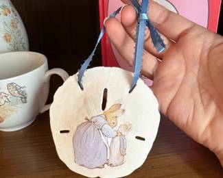 C51 - $40. 10 Piece Beatrix Potter / Peter Rabbit LOT. Cross Stitch, music box, Beswick Figurine, Royal Albert, Wedgwood, etc.