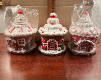C122 - $40. Set of 3 Gingerbread Cupcakes Houses by Valerie.