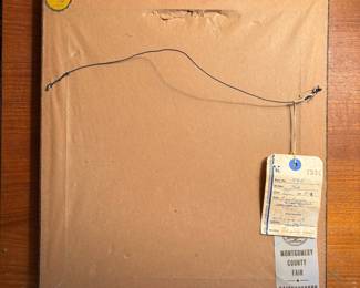 C17 - $30. 3D Textile Art. Measures 14" x 15" framed. 1968 County Fair Ribbon Attached.
