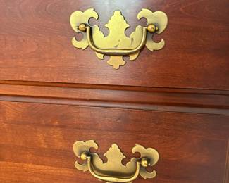 C34 - $125. 4 Drawer Wood Night Stand / Small Dresser. Measures 36" wide x 21" deep x 34" tall. No brand. Good condition. Has one minor ding in the top and some surface scratches.