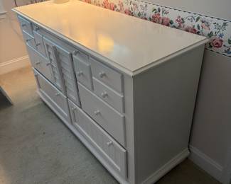 C20 - $225. Broyhill Seabrooke Dresser and Mirror. Measures 58" wide x 19.75" deep x 35" tall.
