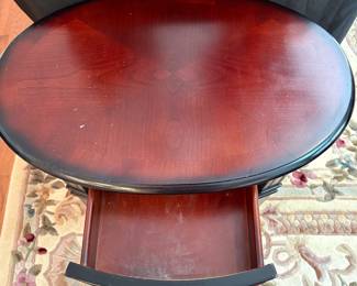 C88 - $40. Bombay Company Oval Side Table with Single Drawer. Good condition, has some wear on the top. Measures 25.5" x 17" x 25.75" tall.