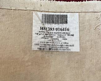 C112 - $150. Royal Palace Handmade Rug. 100% Wool. Measures 90" x 113".