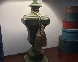 C96 - $50. Pair of Green & Gold Table Lamps. Measures 31" tall.