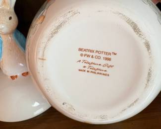 C51 - $40. 10 Piece Beatrix Potter / Peter Rabbit LOT. Cross Stitch, music box, Beswick Figurine, Royal Albert, Wedgwood, etc.