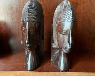 C44 - $20. Hand Carved Bookends. Made in Tanganyika. Measures 3" x 4" x 9" tall.