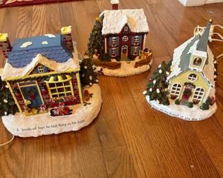 C80 - $40. Lot of 5 Christmas Village: 3 Hallmark, 1 Lord & Taylor, 1 unbranded multi plug. Excellent condition. 8" - 10" tall.