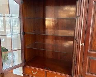 C3 - $150 for the pair. Pennsylvania House TV Cabinet. Moves in 2 pieces. (willing to split if I have interest) Larger part holding the TV is 48" wide x 24" deep x 88" tall. (TV space measures 37.5" x 43" tall and is currently holding a 40" TV.) Smaller cabinet with adjustable glass shelves measures 36" wide x 18" deep x 78" tall.