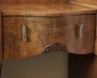 Art Deco Burr Walnut Waterfall Vanity with TriFold Mirror second image