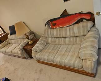 Striped Upholstered Sofa and Loveseat Set