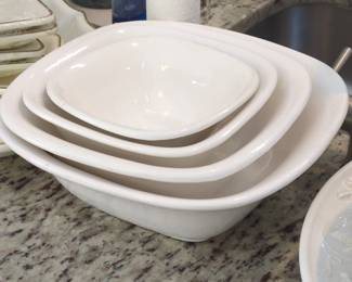 Set of Four White Ceramic Serving Bowls