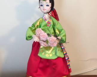 Vintage Korean Traditional Dress Doll with Roses
