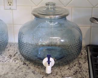 Blue Hammered Glass Beverage Dispenser with Lid and Spigot