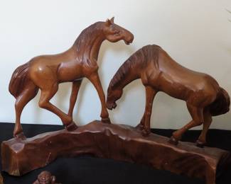 Vintage Chinese Carved Wood Horses with Glass Eyes B