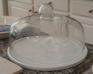 Glass Cake Dome with White Porcelain Base