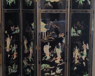 FourPanel Black Lacquer MotherofPearl Inlay Screen