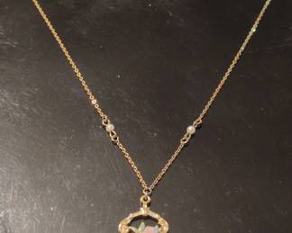 Jewelry GoldTone Simulated Pearl  Porcelain Rose Basket Necklace