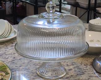 Anchor Hocking Monaco Ribbed Glass Cake Stand with Dome