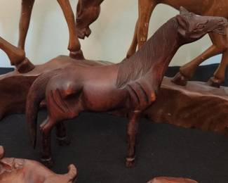 Vintage Chinese Carved Wood Horses with Glass Eyes