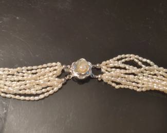 MultiStrand Seed Pearl Necklace with Ornate Floral Clasp second image
