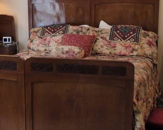 Art Nouveau Carved Mahogany Twin Bed Headboards and Footboards