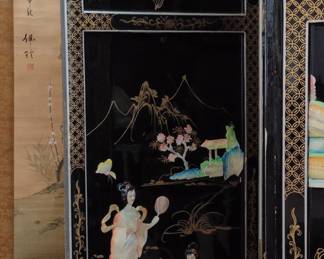 FourPanel Black Lacquer MotherofPearl Inlay Screen second image