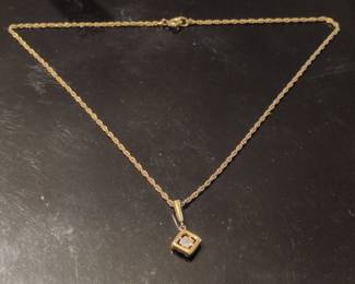 Gold Tone Diamond Accent Square Pendant Necklace