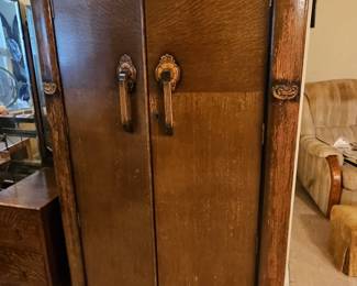 Art Deco Oak Wardrobe Armoire by Harris Lebus