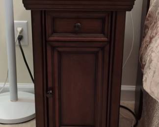 Dark Wood Nightstand with Drawer and Power Outlets
