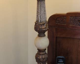 Ornate Table Lamp with Beaded Shade and Acanthus Leaf Motifs second image