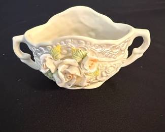 Vintage Porcelain Basket with Applied Roses