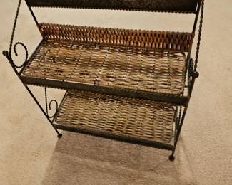 Vintage Wrought Iron and Wicker TwoTier Plant Stand