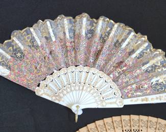 Vintage Spanish Style Hand Fan with Floral and Paisley Pattern