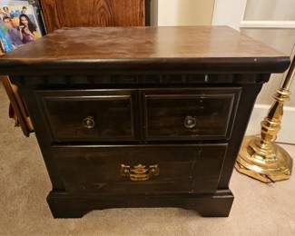 Dark Wood Nightstand with Two Drawers and One Cabinet