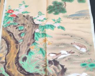Chinese Silk Brocade Panel with Birds and Flowers