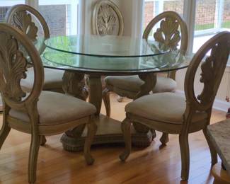 Schnadig Glass Top Dining Room Table and Chairs Set