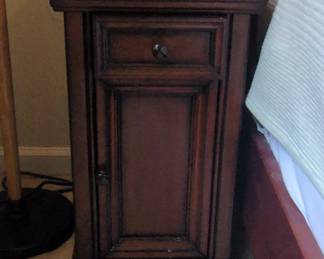 Dark Wood Nightstand with Drawer and Cabinet