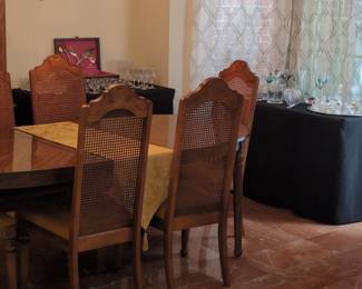 Vintage Drexel Heritage Cane Back Dining Chairs and Oval Dining Table