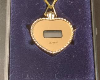 Vintage Jacques Carpentier Digital Heart Pendant Watch Necklace