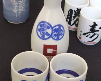 Sho Chiku Bai Sake Set with Ceramic Flask and Cups