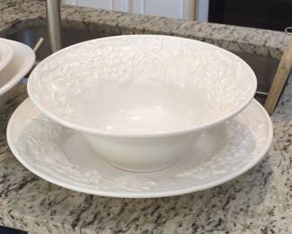 White Ceramic Fruit and Leaf Embossed Serving Bowl and Platter Set  Franciscan Country Fayre