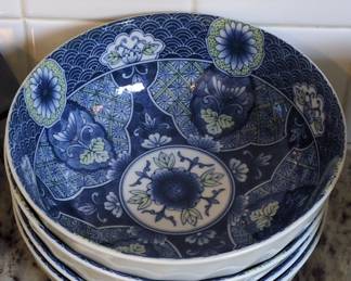 Hijiri Gama Blue and White Floral Serving Bowls second image