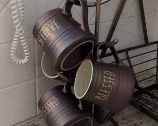 Inspirational Ceramic Mug Set with Rack